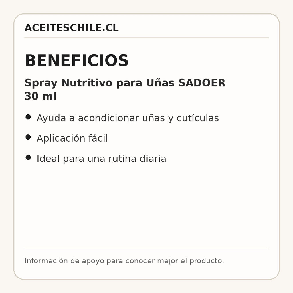 Beneficios de Spray Nutritivo para Uñas SADOER 30 ml