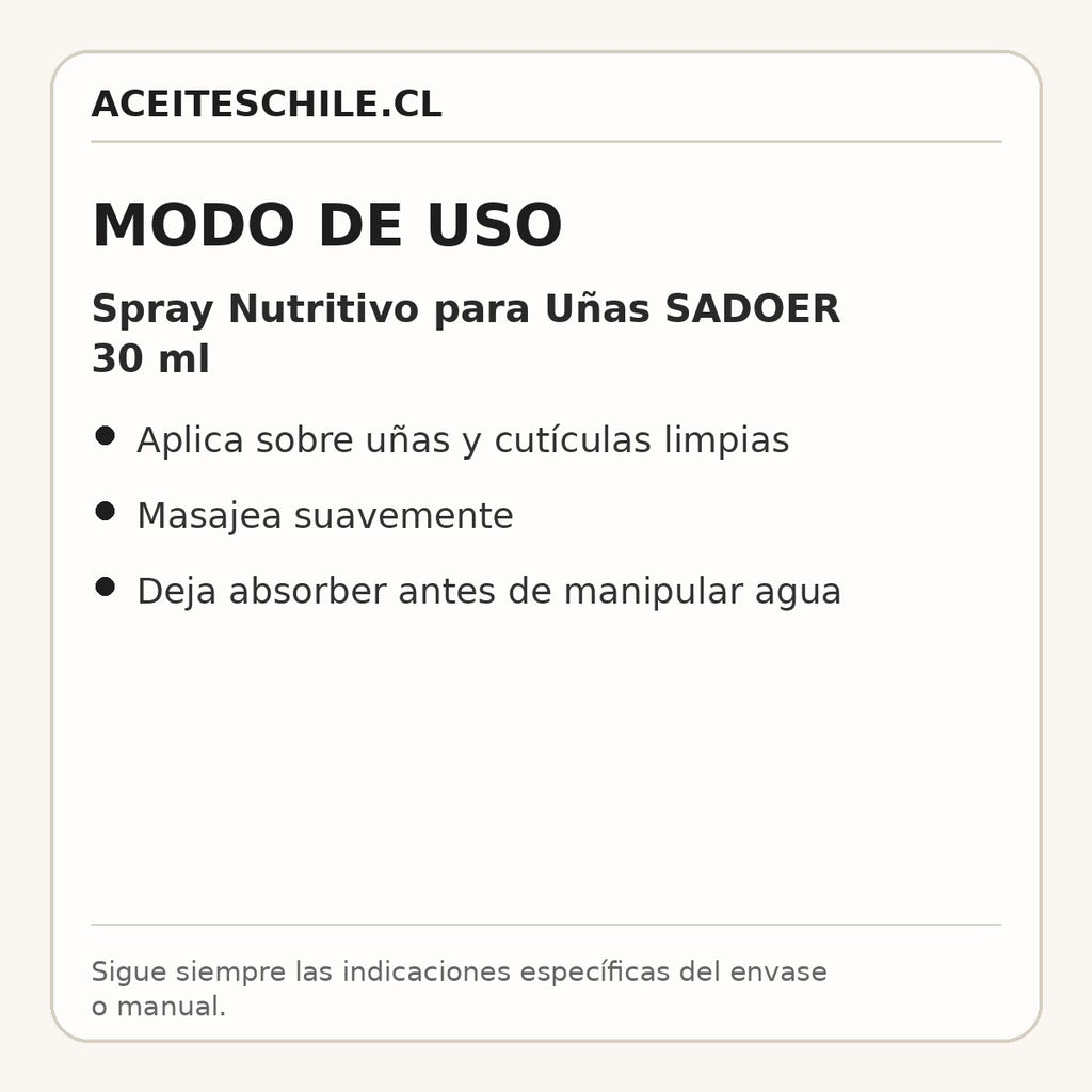 Modo de uso de Spray Nutritivo para Uñas SADOER 30 ml