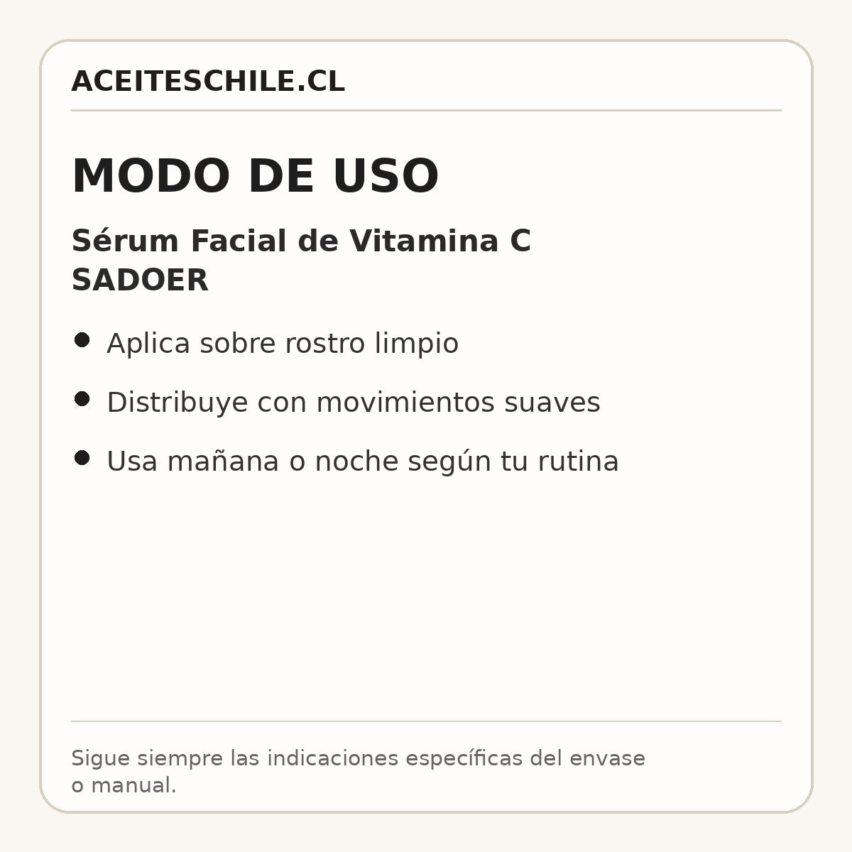 Modo de uso de Sérum Facial de Vitamina C SADOER