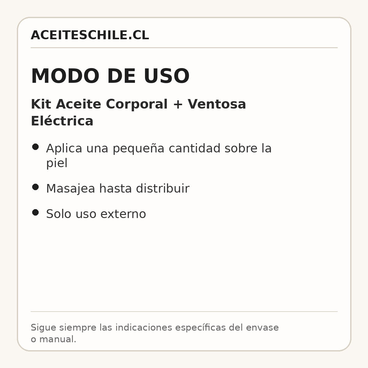 Modo de uso de Kit Aceite Corporal + Ventosa Eléctrica