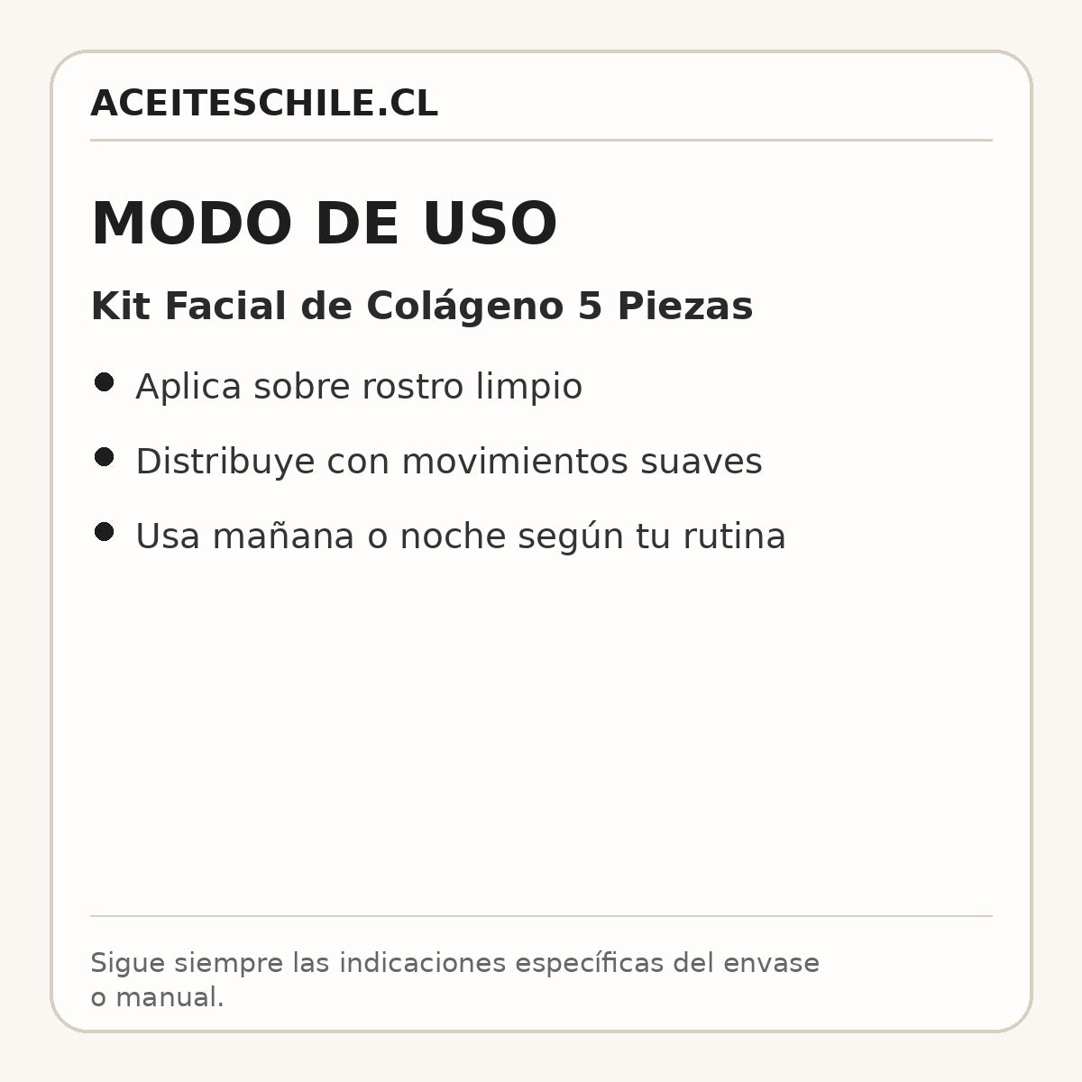Modo de uso de Kit Facial de Colágeno 5 Piezas