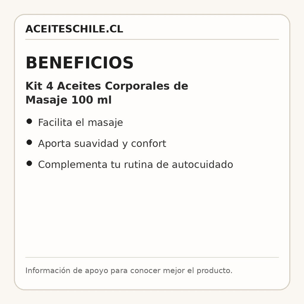 Beneficios de Kit 4 Aceites Corporales de Masaje 100 ml