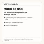 Modo de uso de Kit 4 Aceites Corporales de Masaje 100 ml
