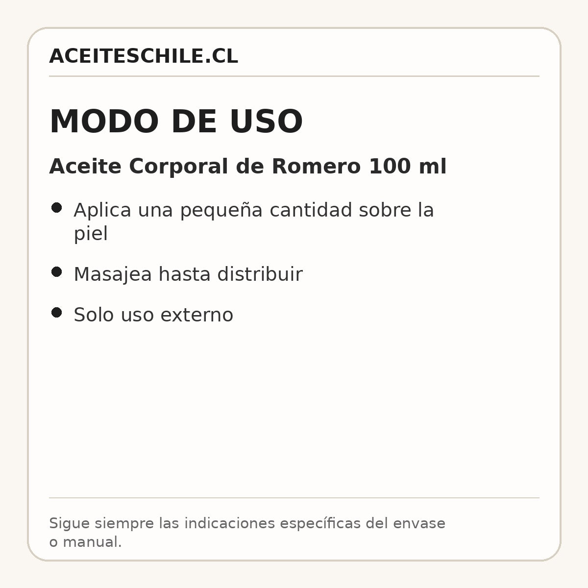 Modo de uso de Aceite Corporal de Romero 100 ml