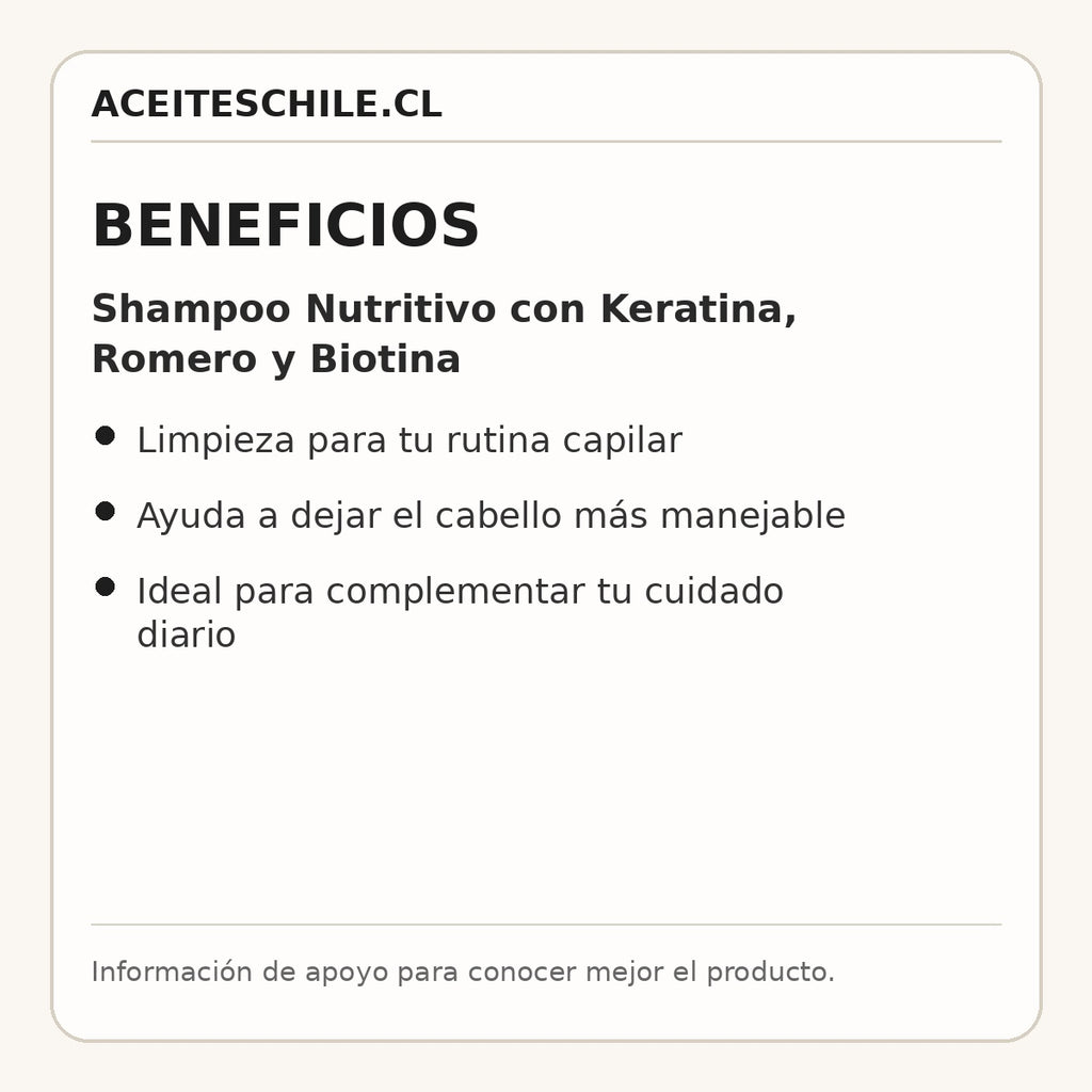 Beneficios de Shampoo Nutritivo con Keratina, Romero y Biotina