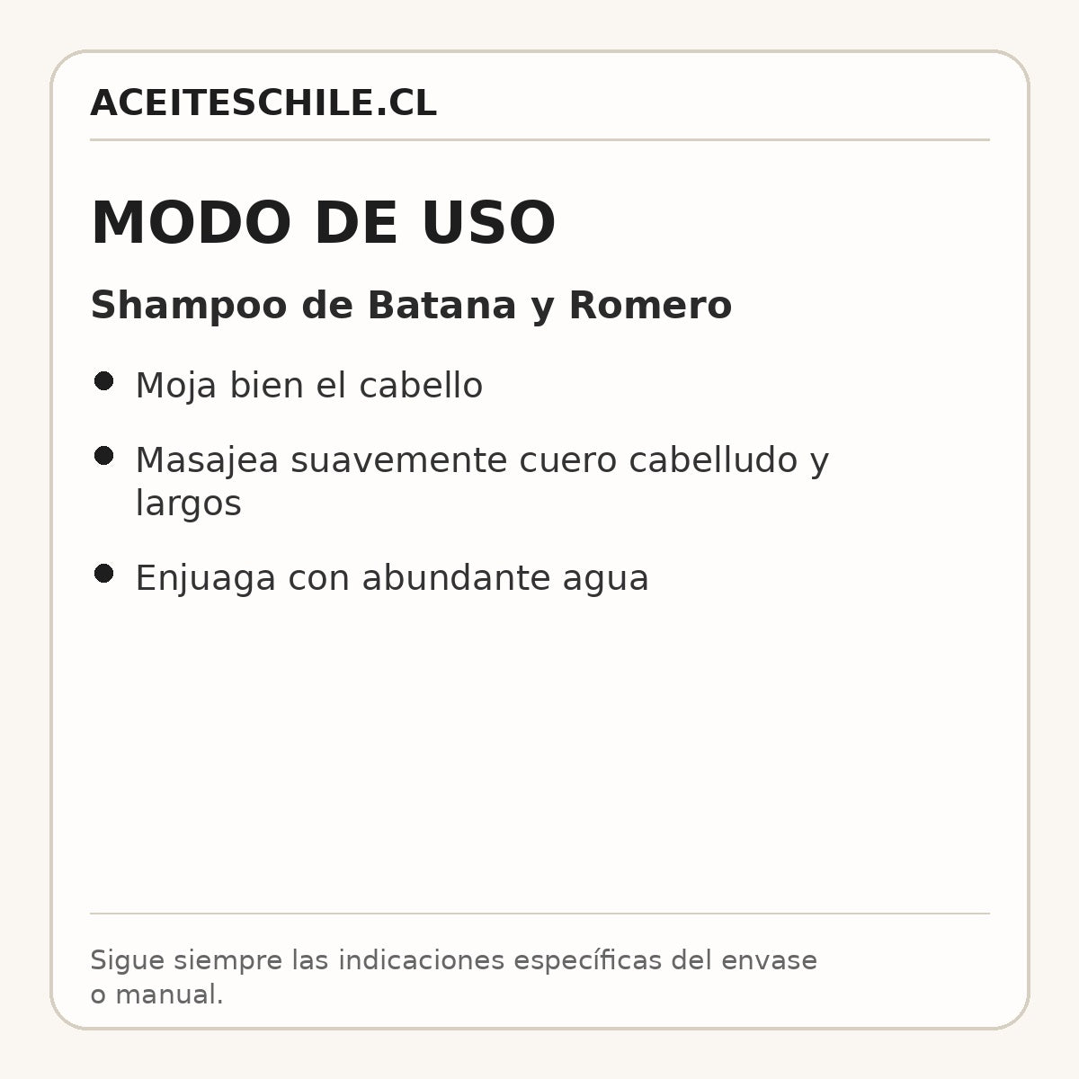 Modo de uso de Shampoo de Batana y Romero