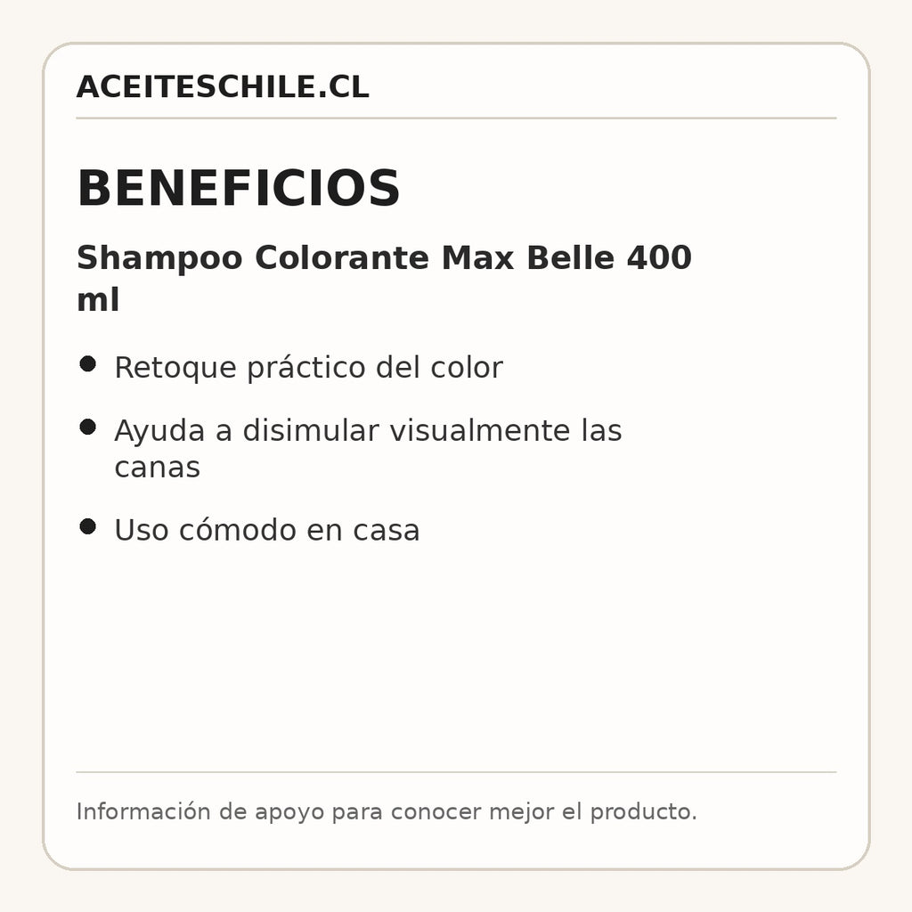 Beneficios de Shampoo Colorante Max Belle 400 ml