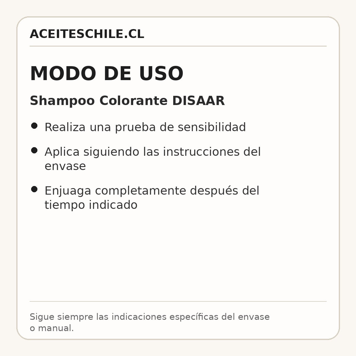 Modo de uso de Shampoo Colorante DISAAR