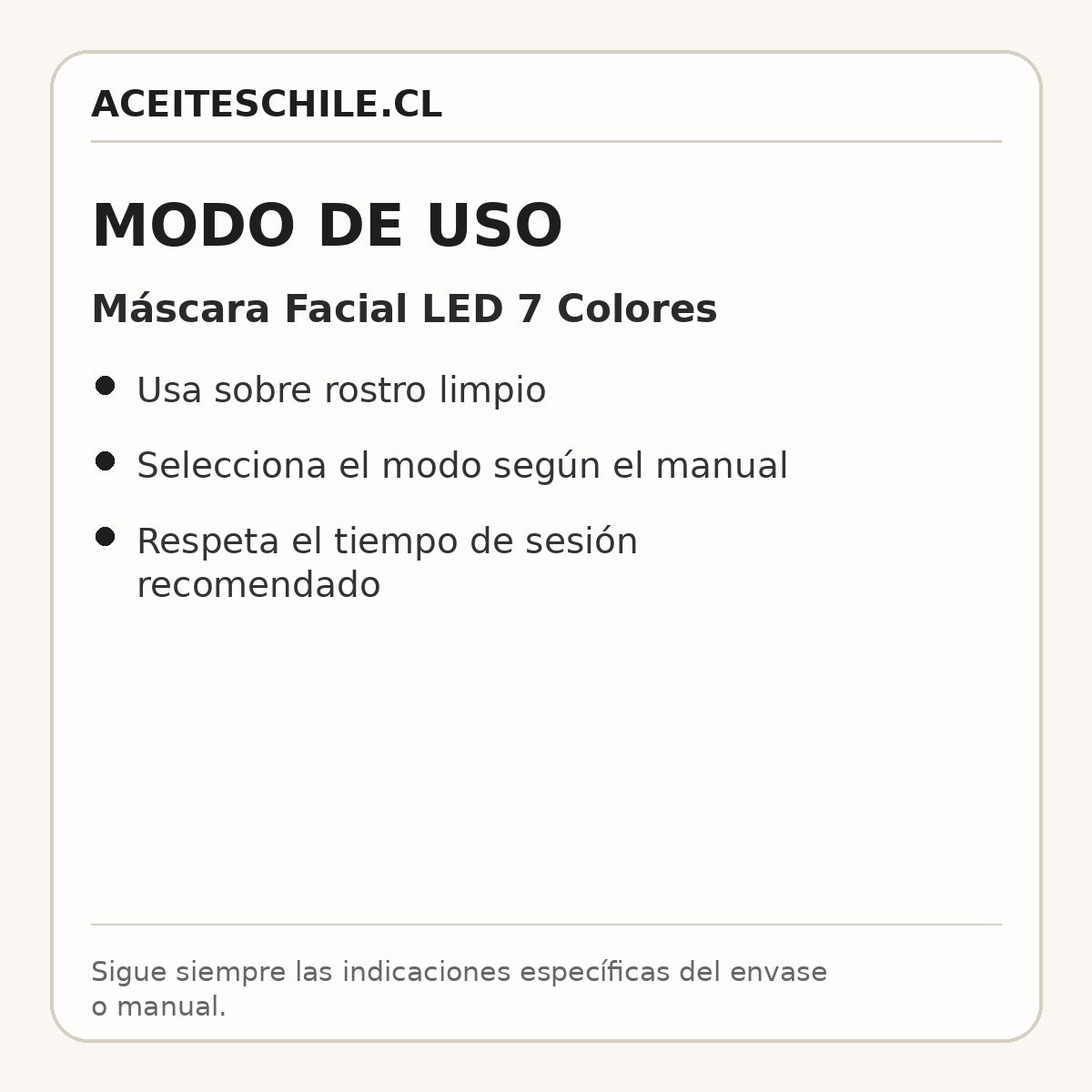 Modo de uso de Máscara Facial LED 7 Colores